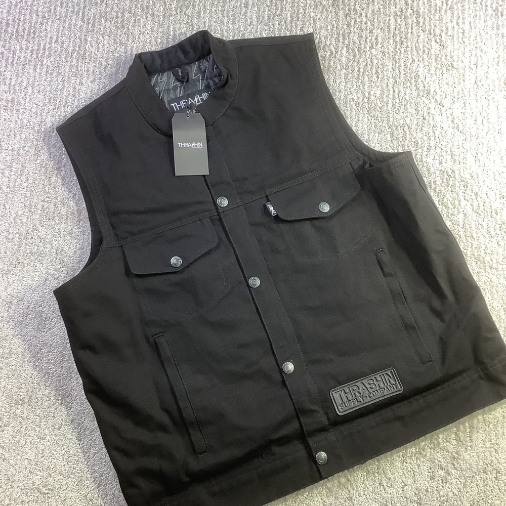 Thrashin Supply Co Nightrider V2 Riding Vest Black Cotton Canvas Size XL NWT